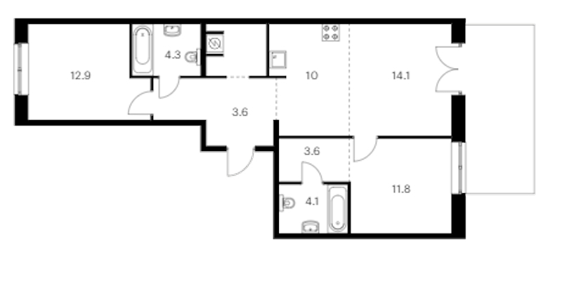 2-комнатная квартира 77.2 м², 1/9 эт., ЖК «Лермонтовский 54»